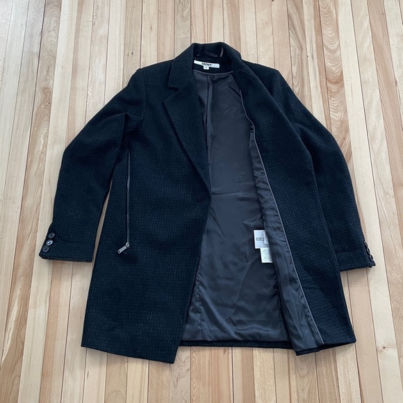 DKNY Charcoal/Black Grid Print Wool Blend Single Button Coat - Sz 8 - Picture 6 of 16